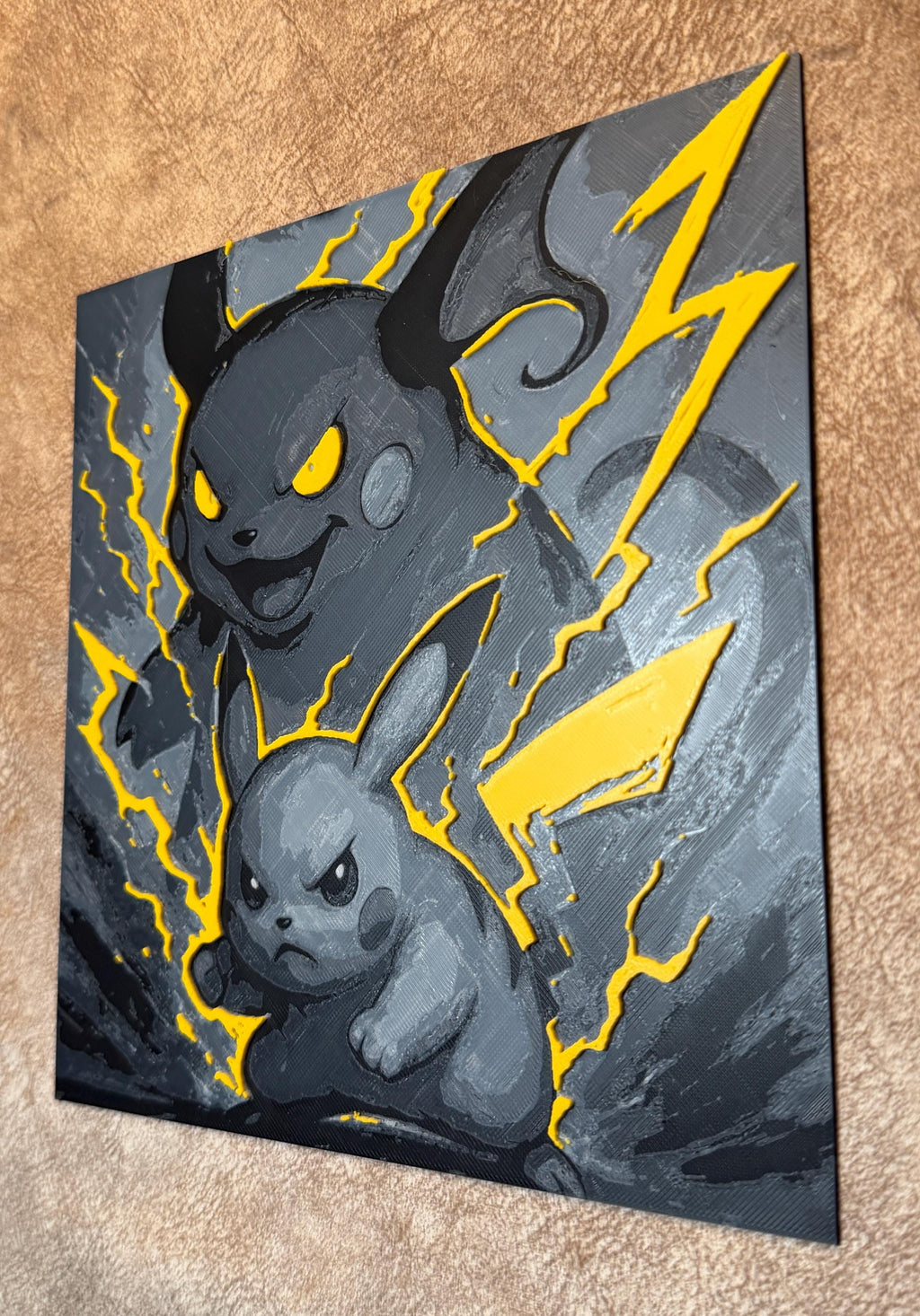3D Printed Electric Creature Wall Art | Yellow Lightning Evolution Decor