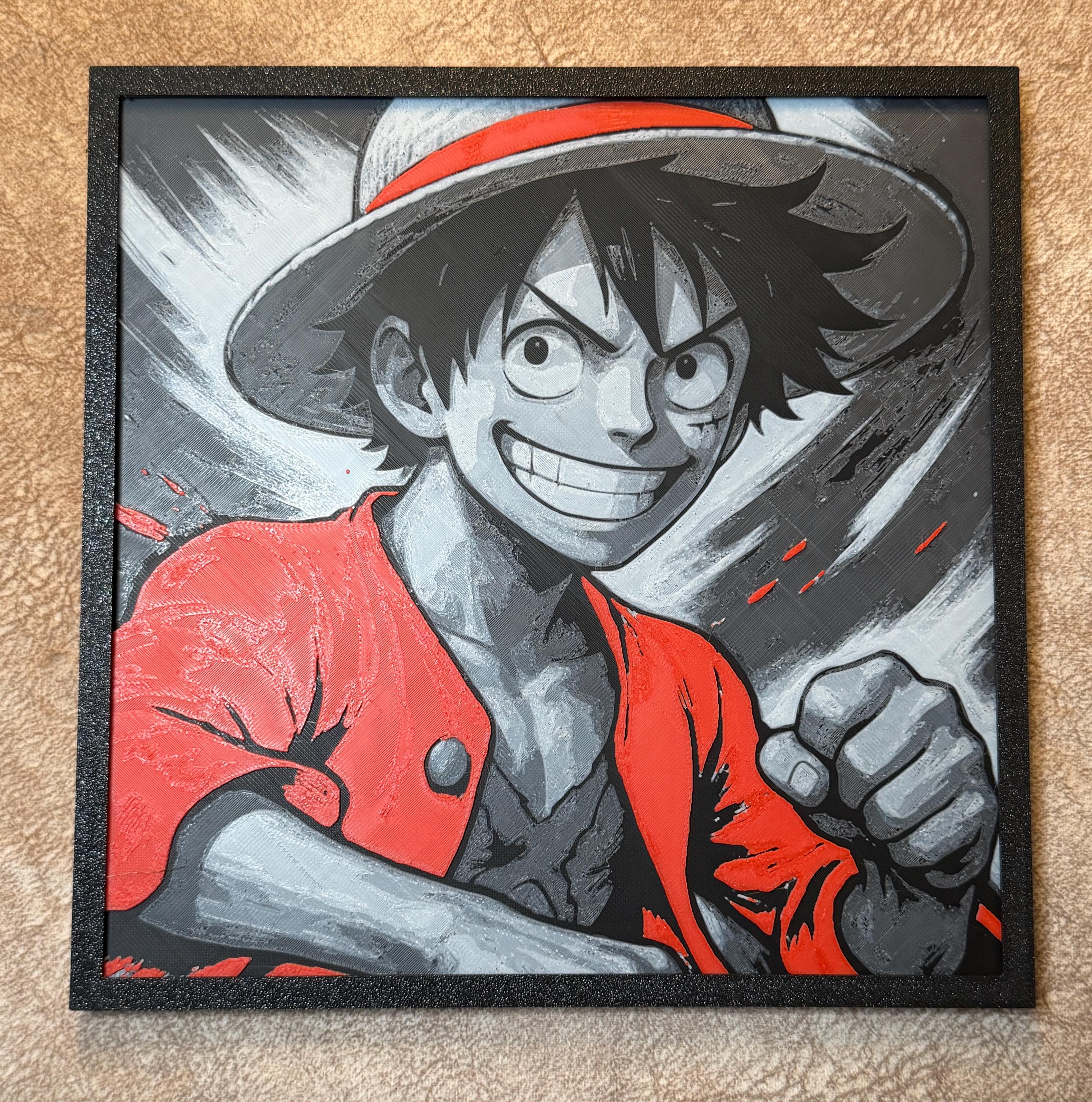 Anime Pirate Captain HueForge 3D Print | Red Shading Wall Art, Gamer Decor