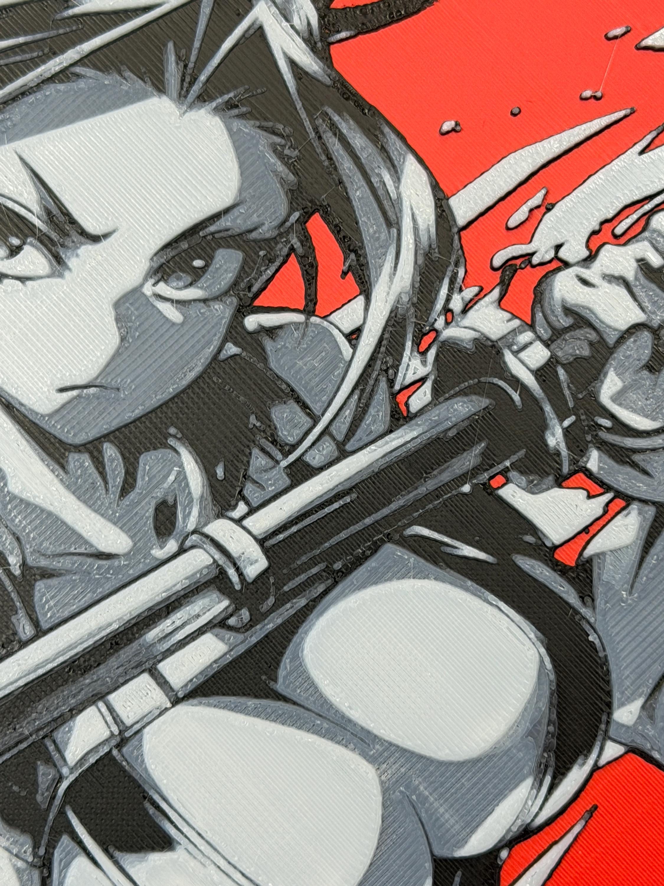 Anime Warrior 3D Print | Red Black Manga Wall Art | Female Fighter Gamer Decor