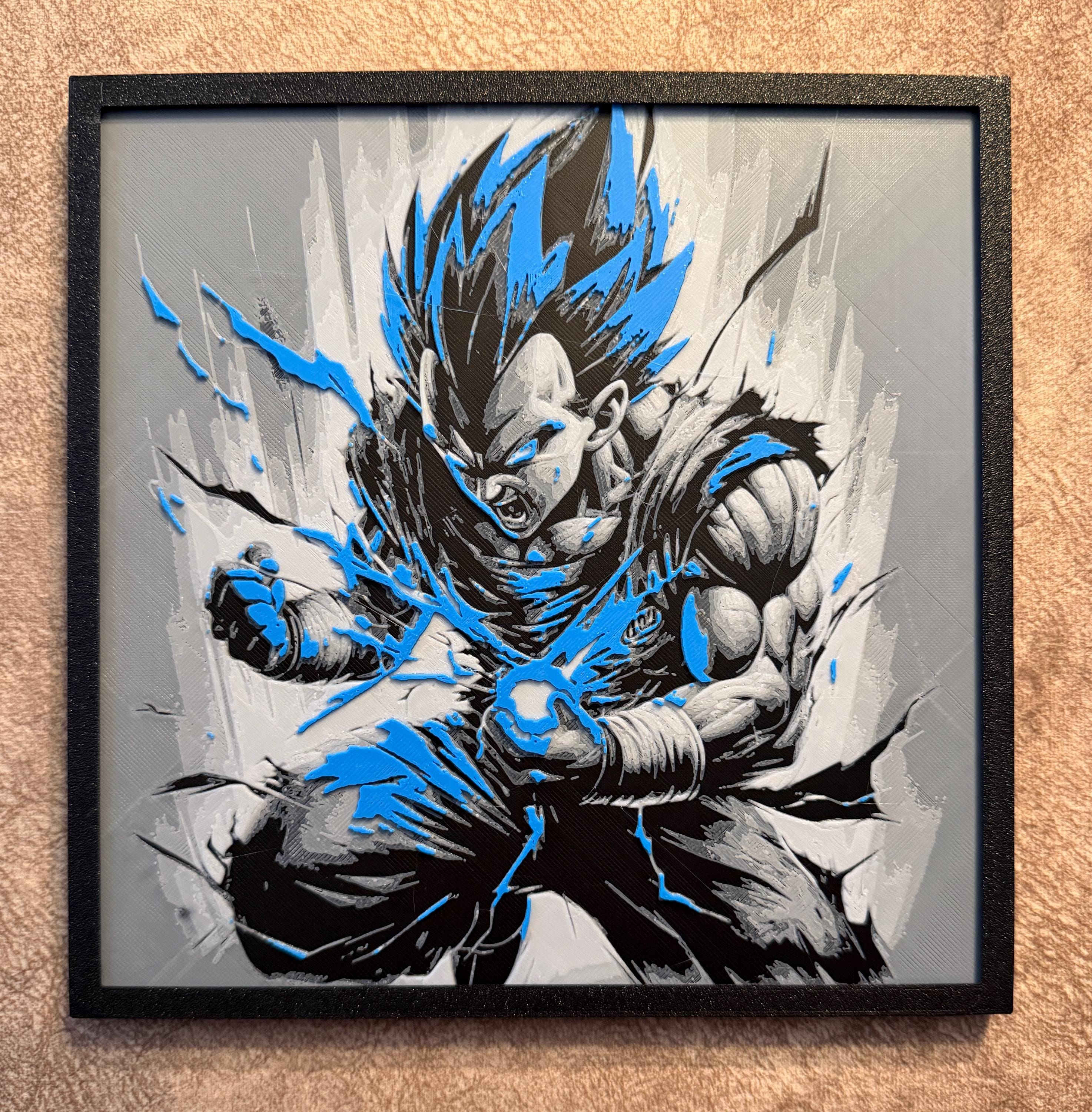 Anime Warrior 3D Print | Blue Aura Action Wall Art | Gamer Room Decor