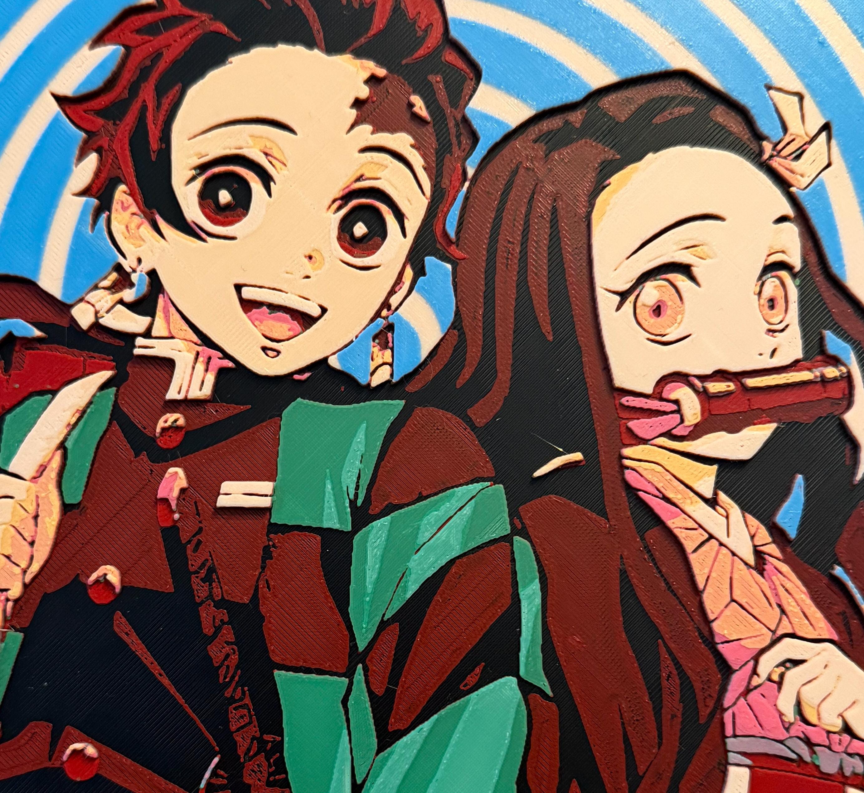 Anime Sibling Duo HueForge Art | 3D Layered Color Print | Japanese Style Otaku Decor
