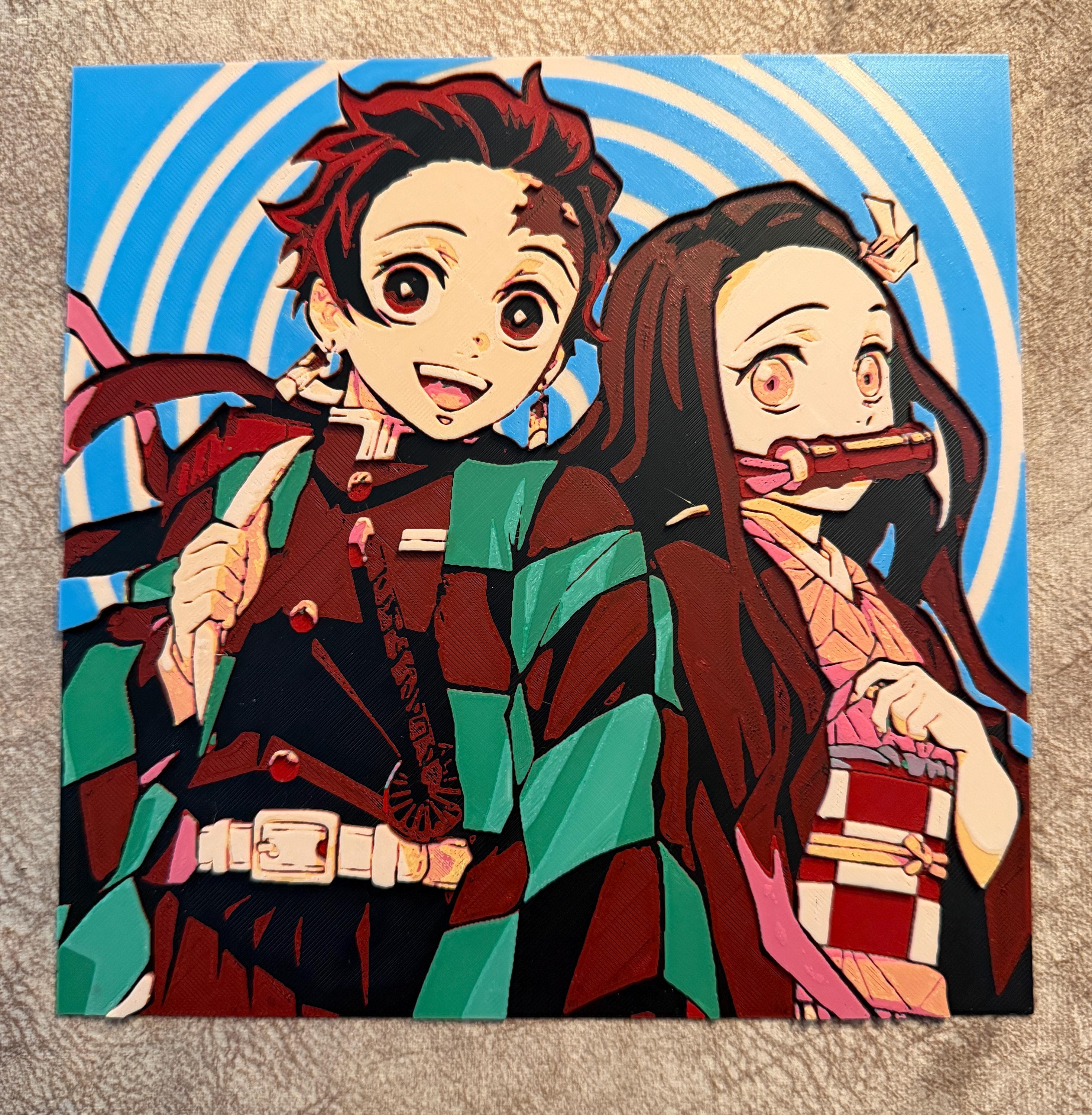 Anime Sibling Duo HueForge Art | 3D Layered Color Print | Japanese Style Otaku Decor