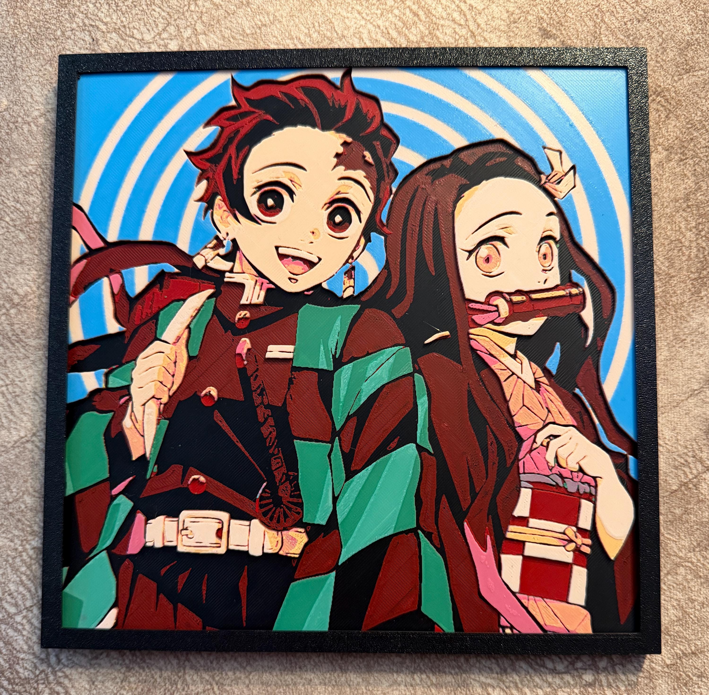 Anime Sibling Duo HueForge Art | 3D Layered Color Print | Japanese Style Otaku Decor