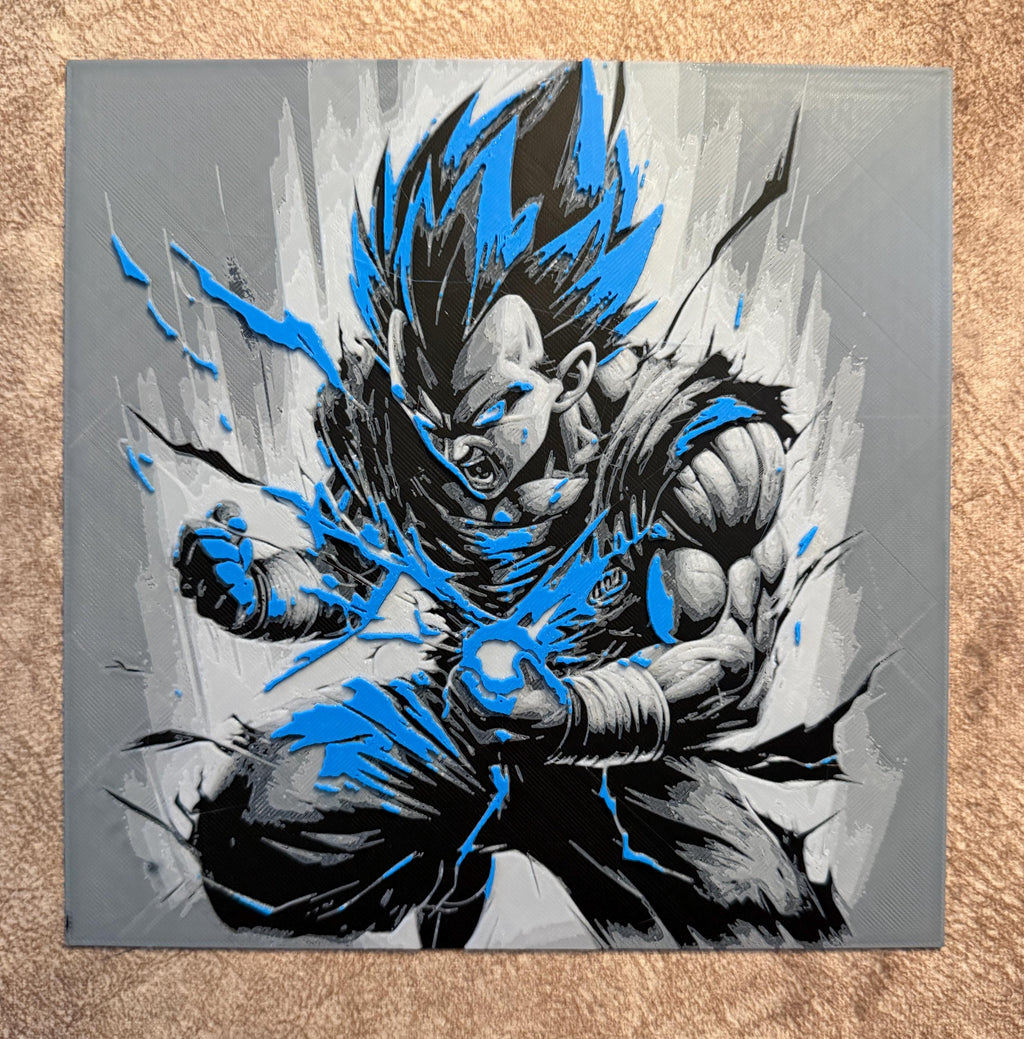 Anime Warrior 3D Print | Blue Aura Action Wall Art | Gamer Room Decor