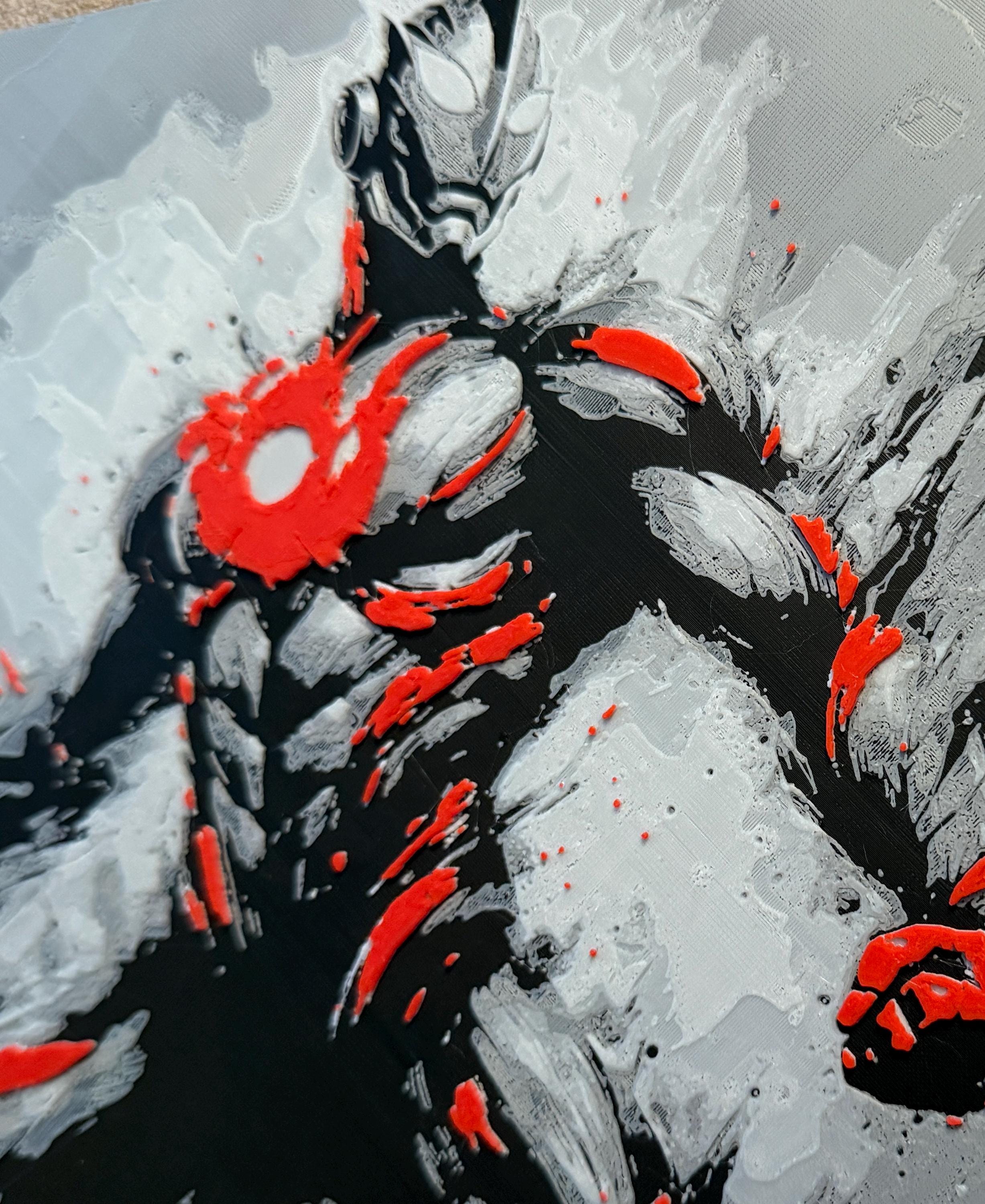 3D Printed Warrior Wall Art | Red Black High Contrast Sci Fi Decor