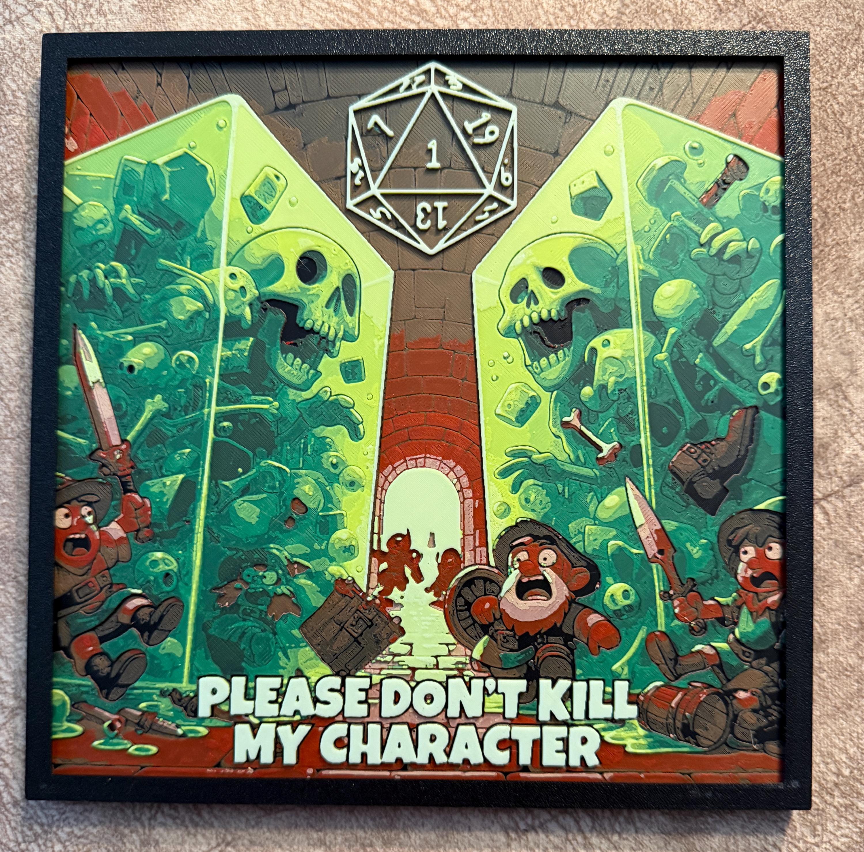 3D Printed Dungeon Scene Wall Art | Tabletop RPG Humor Print, Fantasy Game Decor