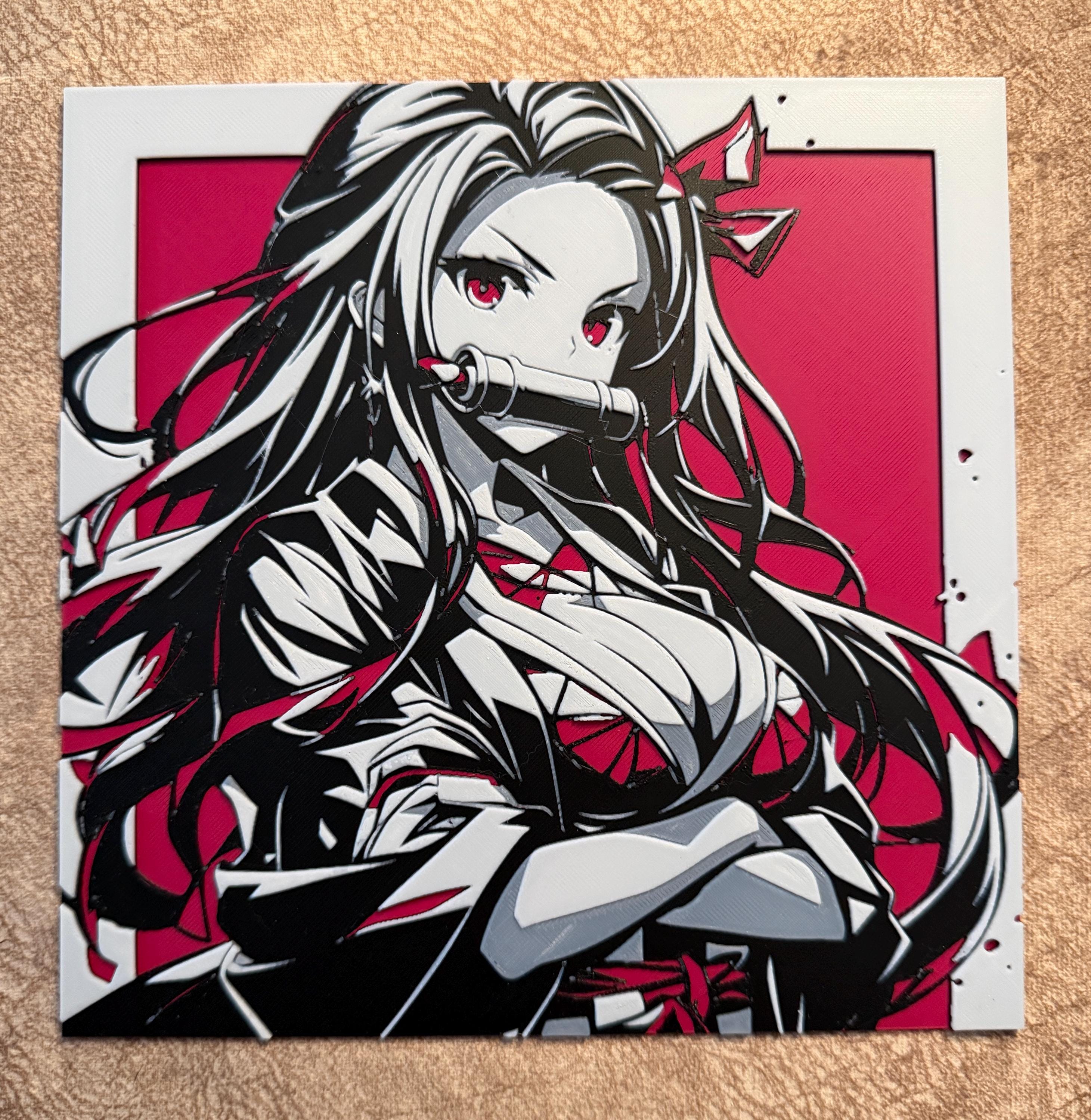 Anime Demon Girl HueForge Art | 3D Printed Layered Filament Wall Decor
