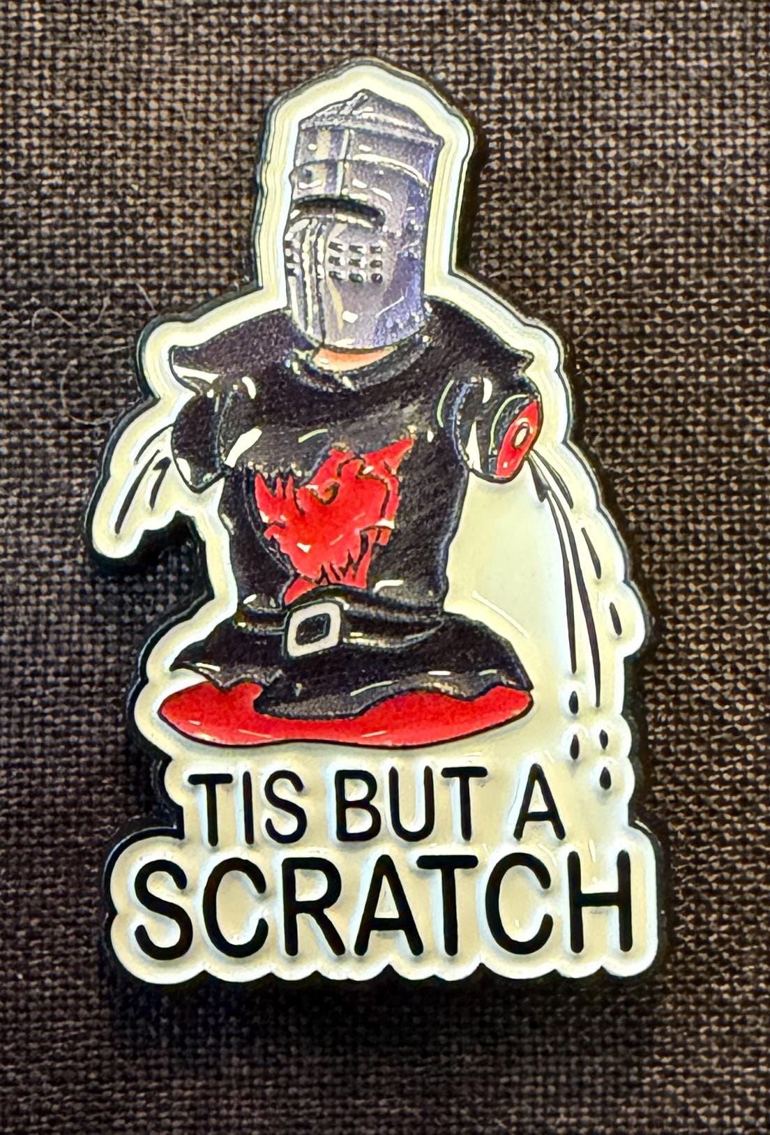 Enamel Pin “Tis But a Scratch” | Funny Black Knight Quote Brooch | Medieval Humor Meme Pin