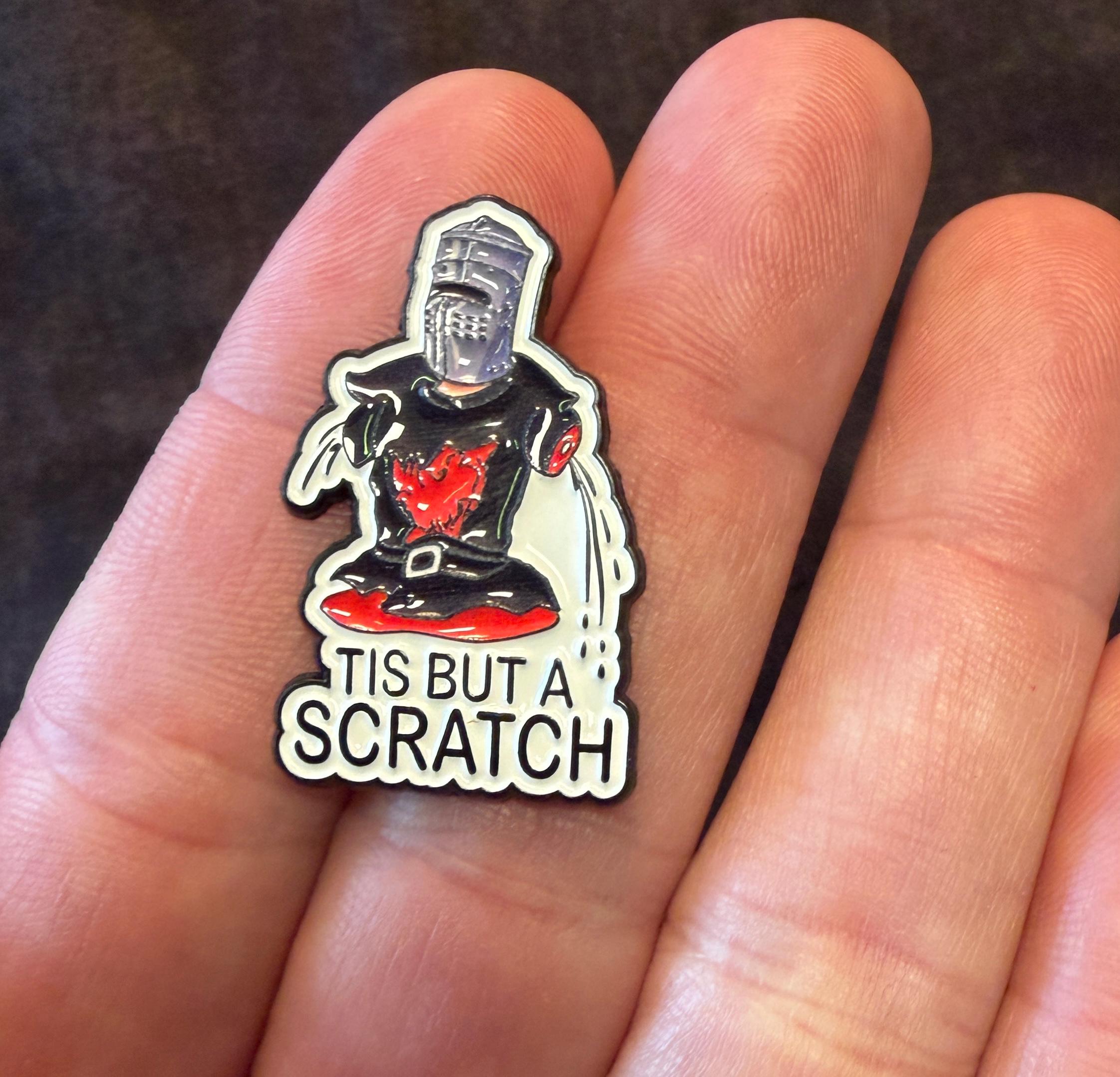 Enamel Pin “Tis But a Scratch” | Funny Black Knight Quote Brooch | Medieval Humor Meme Pin