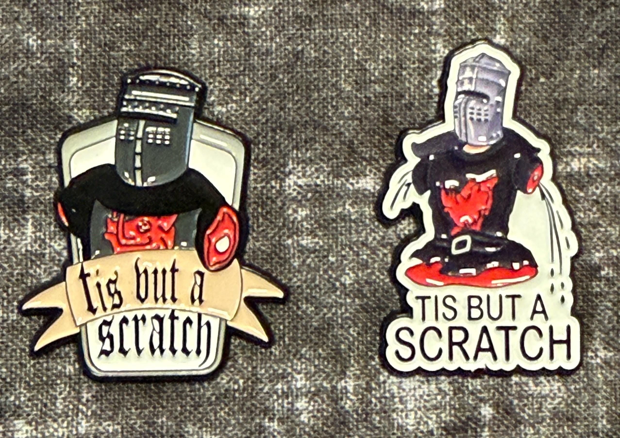 Enamel Pin “Tis But a Scratch” | Funny Black Knight Quote Brooch | Medieval Humor Meme Pin