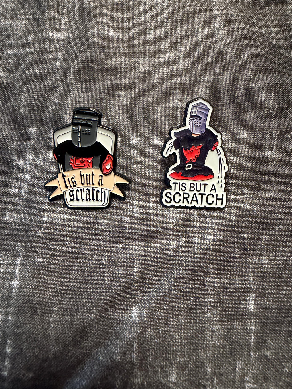 Enamel Pin “Tis But a Scratch” | Funny Black Knight Quote Brooch | Medieval Humor Meme Pin