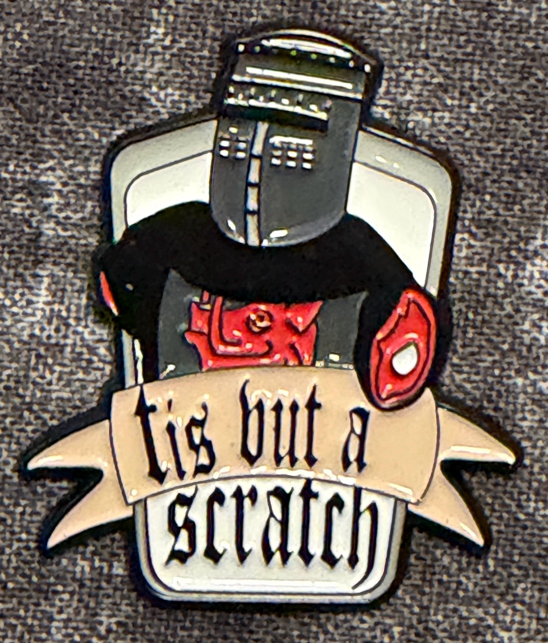 Enamel Pin “Tis But a Scratch” | Funny Black Knight Quote Brooch | Medieval Humor Meme Pin